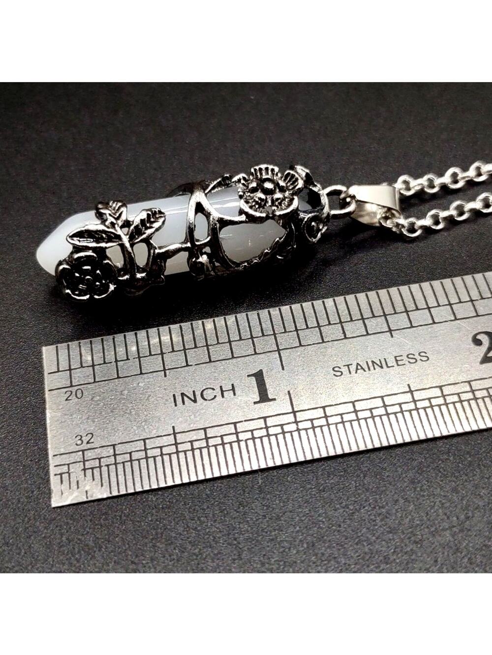 925 Silver Necklace W/ White Quartz Crystal Boho Floral Vine Women's Vtg Gift